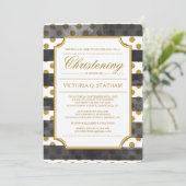 Gold Glitter Glamor Christening Invites Kaart (Staand voorkant)