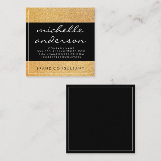 Gold Glitter Glamor Vierkante Visitekaartje (Voorkant / Achterkant)