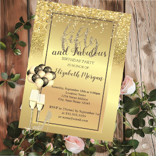 Gold Glitter Glass, Balloons 50e verjaardag Kaart