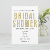 Gold Glitter Glitzy Glam Bruids Douche Uitnodiging (Staand voorkant)