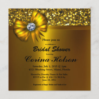 Gold Glitter Gold Bow Bridal Shower-uitnodigingen Kaart