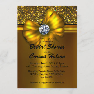 Gold Glitter Gold Bow Bridal Shower-uitnodigingen Kaart