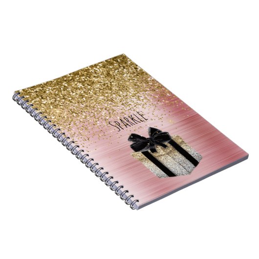 Gold Glitter Gold Gift Black Bow Notitieboek (Rechterzijde)