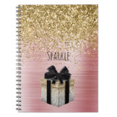 Gold Glitter Gold Gift Black Bow Notitieboek (Voorkant)