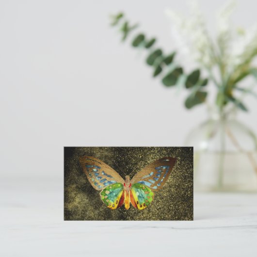 *~* Gold Glitter Gold Gilded Waterverf Butterfly Visitekaartje (Staand voorkant)