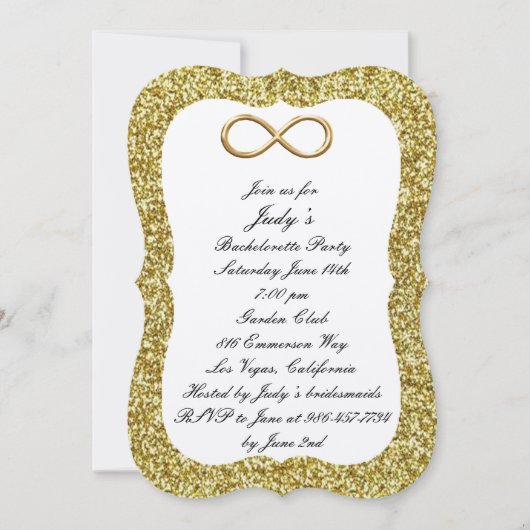 Gold Glitter Gold Infinity Bachelorette Party Kaart (Voorkant)