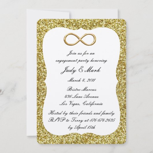 Gold Glitter Gold Infinity Engagement Party nodigt Kaart (Voorkant)