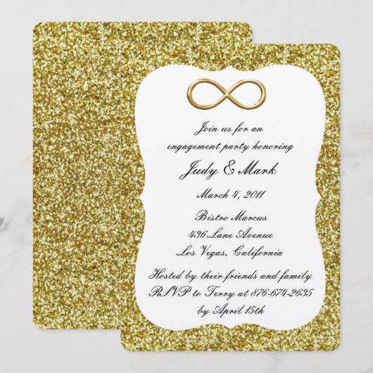 Gold Glitter Gold Infinity Engagement Party nodigt Kaart (Voorkant / Achterkant)