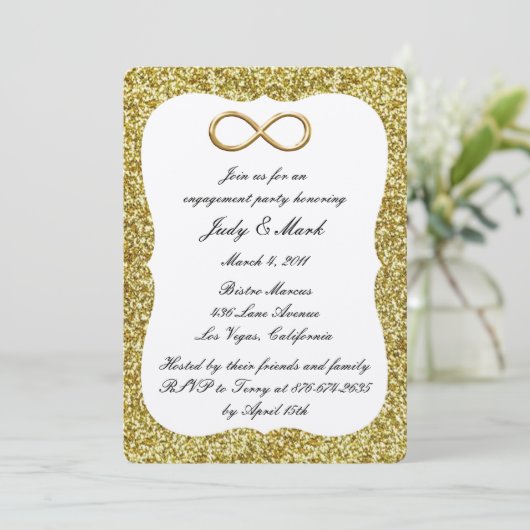Gold Glitter Gold Infinity Engagement Party nodigt Kaart (Staand voorkant)