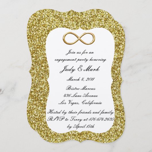 Gold Glitter Gold Infinity Engagement Party nodigt Kaart (Voorkant / Achterkant)