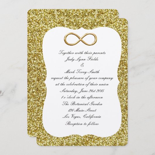 Gold Glitter Gold Infinity Wedding Invitation Kaart (Voorkant / Achterkant)