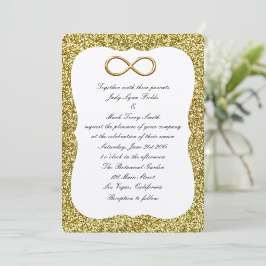Gold Glitter Gold Infinity Wedding Invitation Kaart (Staand voorkant)