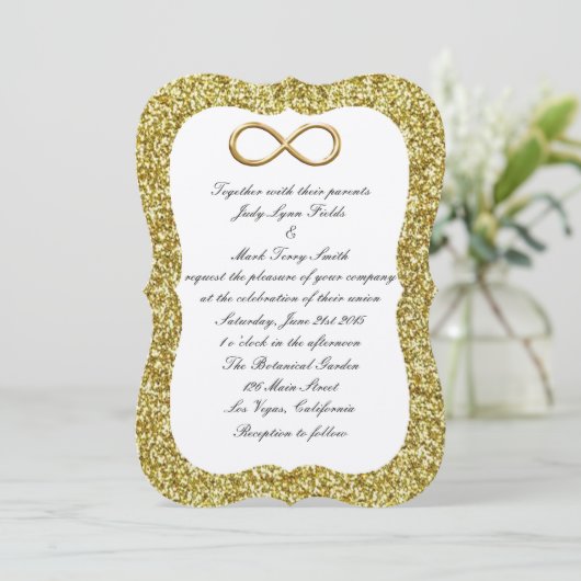 Gold Glitter Gold Infinity Wedding Invitation Kaart (Staand voorkant)