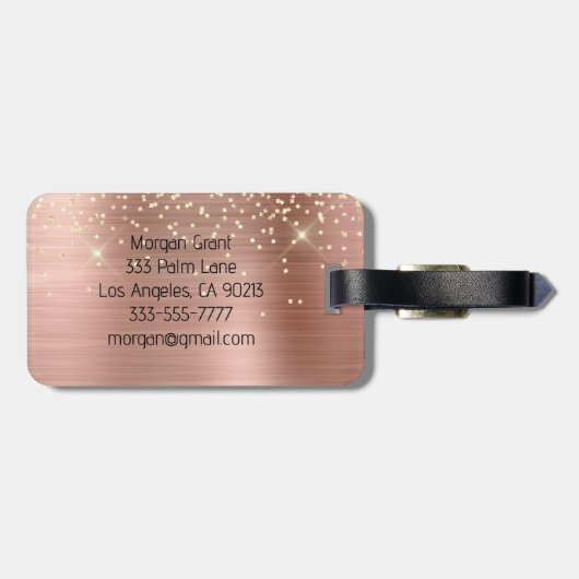 Gold Glitter, Gold Monogram, Black Script Name Bagagelabel (Achterkant horizontaal)
