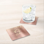 Gold Glitter, Gold Monogram, Black Script Name Kartonnen Onderzetters (Insitu)