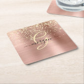 Gold Glitter, Gold Monogram, Black Script Name Kartonnen Onderzetters (Schuin)