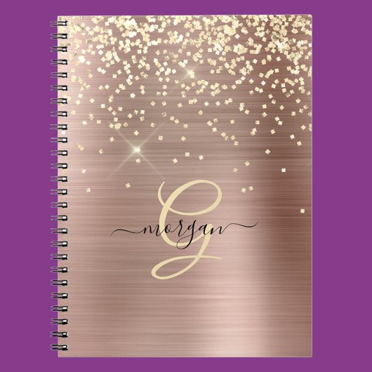Gold Glitter, Gold Monogram, Black Script Name Notitieboek