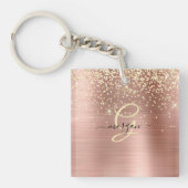 Gold Glitter, Gold Monogram, Black Script Name Sleutelhanger (voorkant)