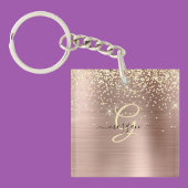 Gold Glitter, Gold Monogram, Black Script Name Sleutelhanger