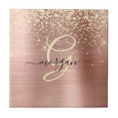 Gold Glitter, Gold Monogram, Black Script Name Tegeltje (Voorkant)