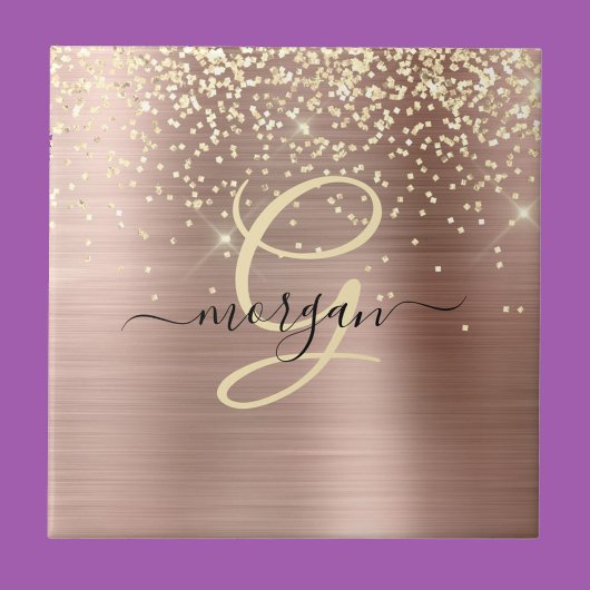 Gold Glitter, Gold Monogram, Black Script Name Tegeltje