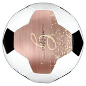 Gold Glitter, Gold Monogram, Black Script Name Voetbal (Gedraaid)