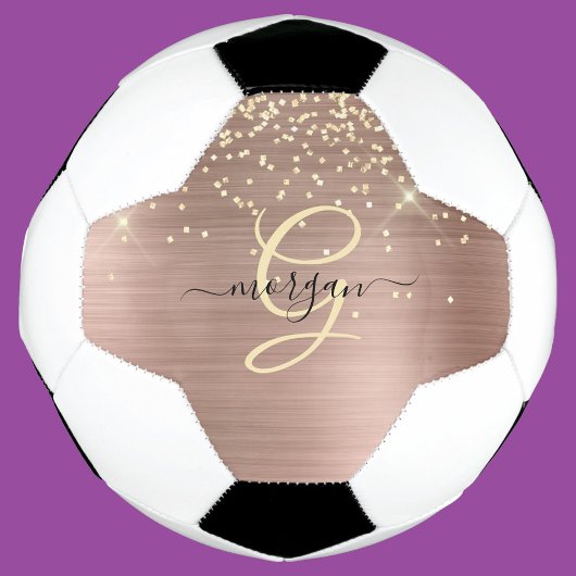 Gold Glitter, Gold Monogram, Black Script Name Voetbal