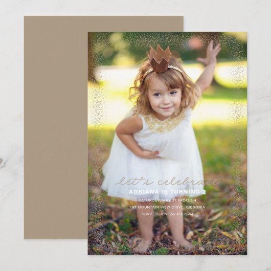 Gold Glitter Golden Birthday Invitation Kaart (Voorkant / Achterkant)