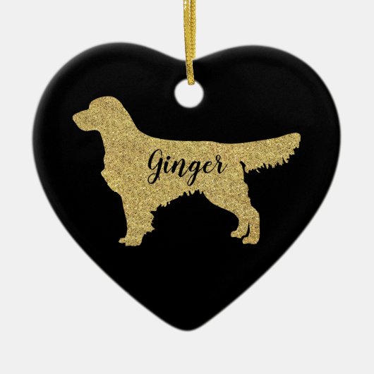 Gold Glitter Golden Retriever kerstversiering Keramisch Ornament (Voorkant)