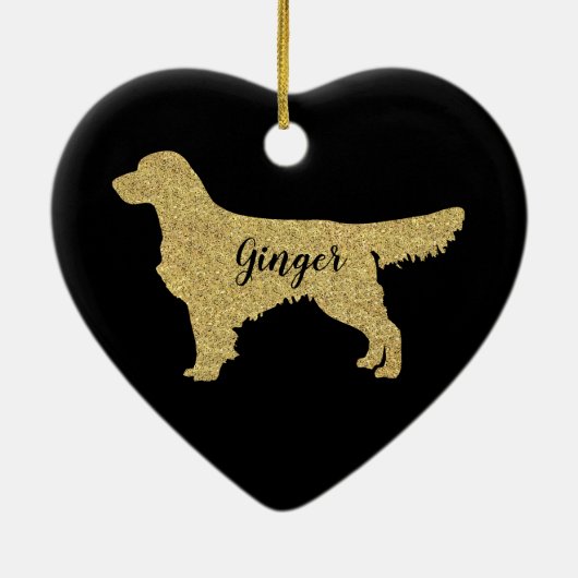 Gold Glitter Golden Retriever kerstversiering Keramisch Ornament (Achterkant)