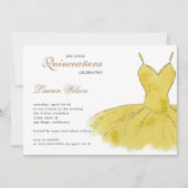 Gold Glitter Gown Quinceanera Uitnodiging (Voorkant)