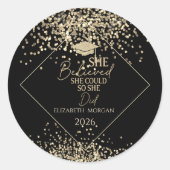 Gold Glitter Grad Cap,Confetti She Believed Ronde Sticker (Voorkant)