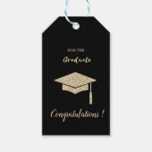 Gold Glitter Graduation Cap , Diploma, Afstuderen Cadeaulabel (Voorkant)