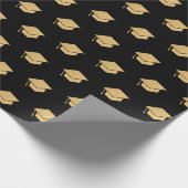 Gold Glitter Graduation Cap Patroon Zwart Cadeaupapier (Hoek)