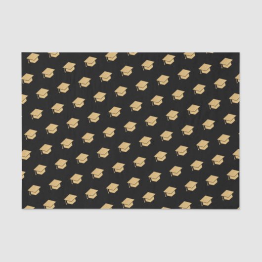 Gold Glitter Graduation Cap Patroon Zwart Tissuepapier (Voorkant)