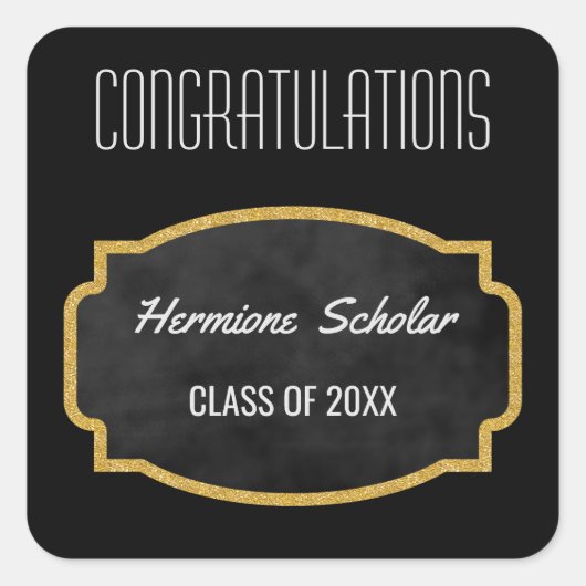 Gold Glitter Graduation Party Favor | Klasse Vierkante Sticker (Voorkant)