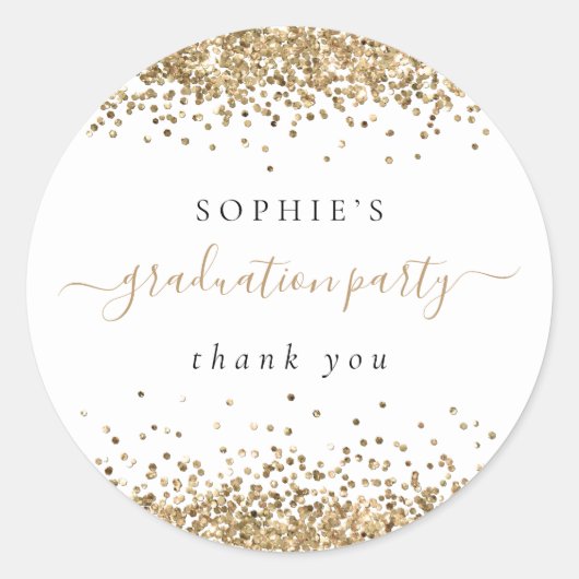 Gold Glitter Graduation Party Hartelijk dank Ronde Sticker (Voorkant)