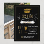 Gold Glitter Graduation Party Invitation Kaart (Voorkant / Achterkant)