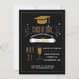 Gold Glitter Graduation Party Invitation Kaart