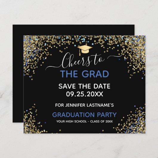 Gold Glitter Graduation Party Save the Date Invita (Voorkant / Achterkant)