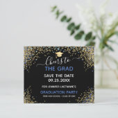 Gold Glitter Graduation Party Save the Date Invita (Staand voorkant)