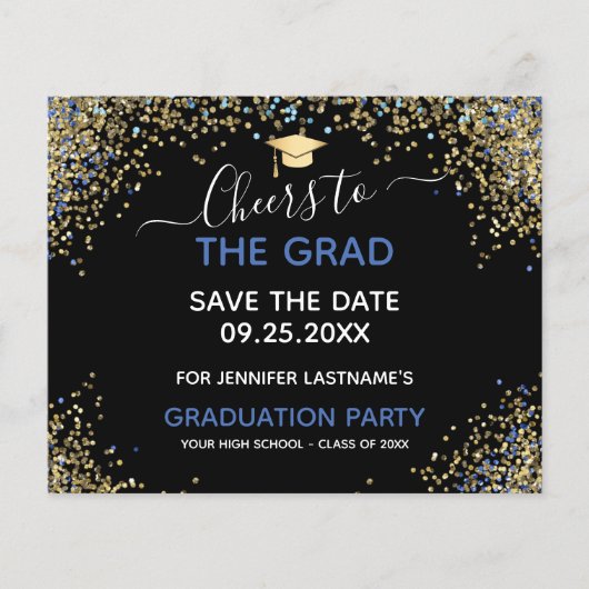 Gold Glitter Graduation Party Save the Date Invita (Voorkant)