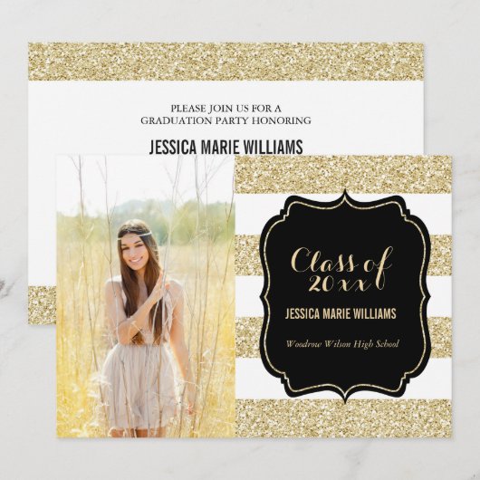Gold Glitter Graduation Party uitnodigingen (Voorkant / Achterkant)