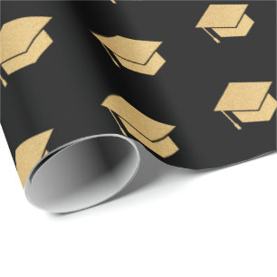 Gold Glitter Gradup Cap Pattern Black Cadeaupapier