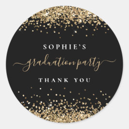 Gold Glitter Graduparty Black Hartelijk dank Ronde Sticker