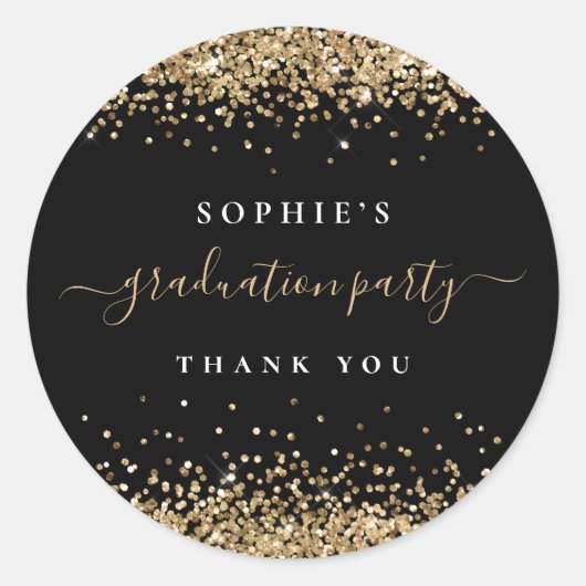 Gold Glitter Graduparty Black Hartelijk dank Ronde Sticker (Voorkant)