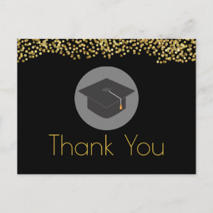 Gold Glitter & Gradupverpakking op zwart Dank je Briefkaart