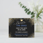 Gold Glitter Gradution Party Save the Date Briefkaart (Staand voorkant)