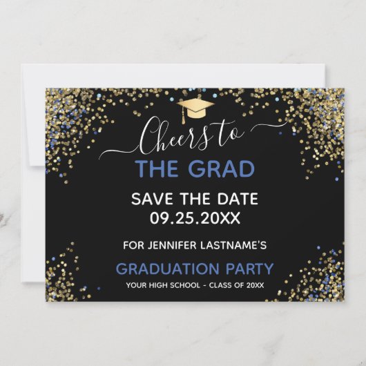Gold Glitter Gradution Party Save the Date Kaart (Voorkant)