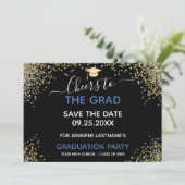 Gold Glitter Gradution Party Save the Date Kaart (Staand voorkant)